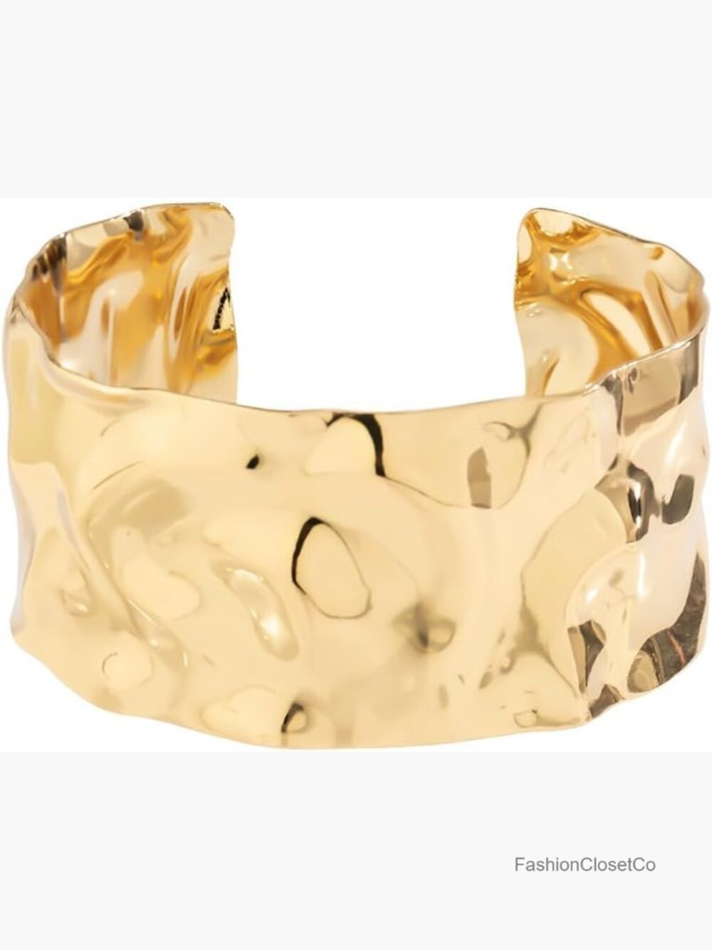 Minimalist Hammered Chunky Cuff Bracelet Open Wrap Bangle, Brass Alloy
